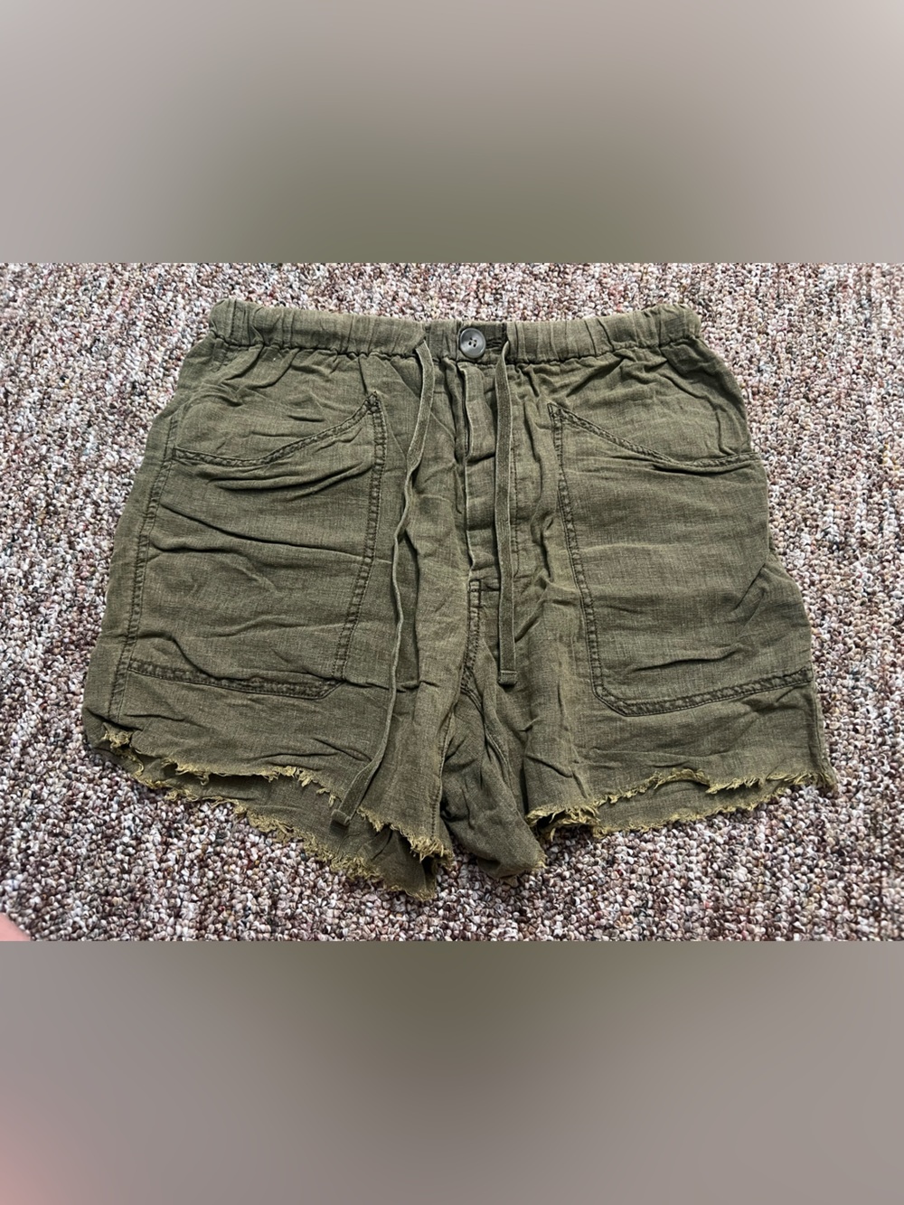 Free People Women’s Linen Blend Olive Green Lightweight Utility Shorts Small